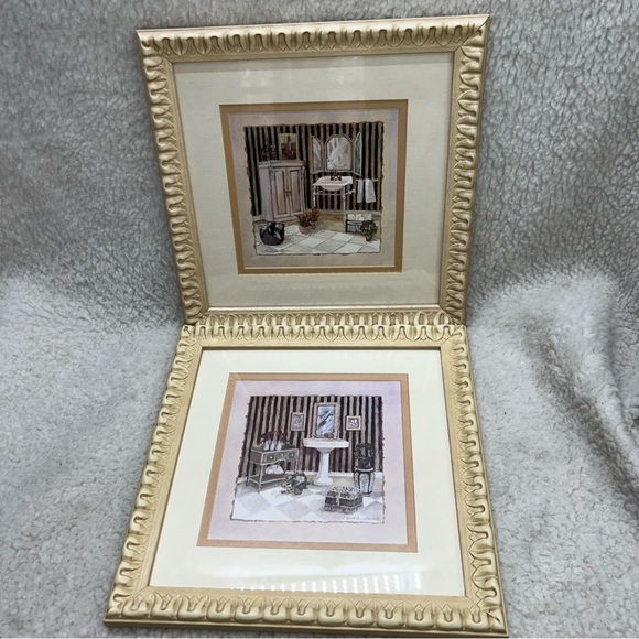 C Winterle Olson set of 2 bathroom framed decor cream color 10.5" Mervyn's - Picture 1 of 14